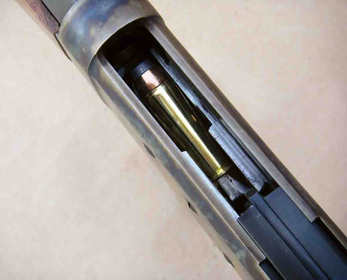 The Model 90A action offers plenty of room to properly feed the .454 Casull cartridge, although the test rifle’s action had to be cycled firmly.